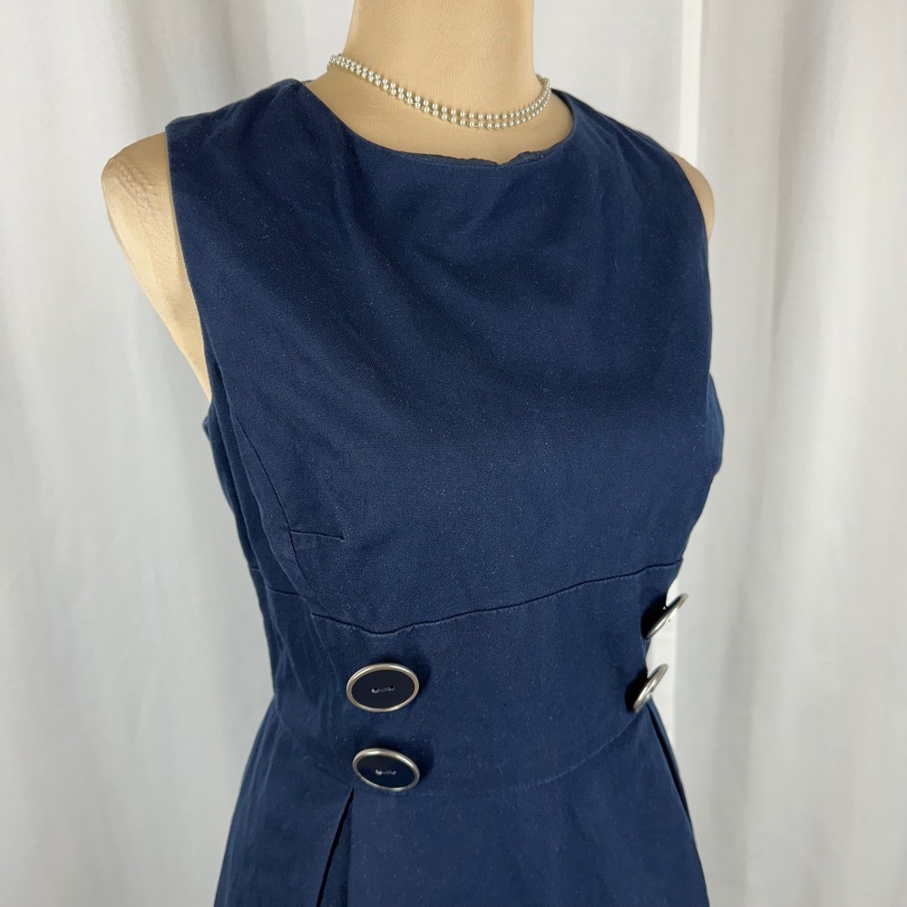 Talbots Petites Womens 10P Navy Cotton Stretch Button Waist Dress - Picture 8 of 15